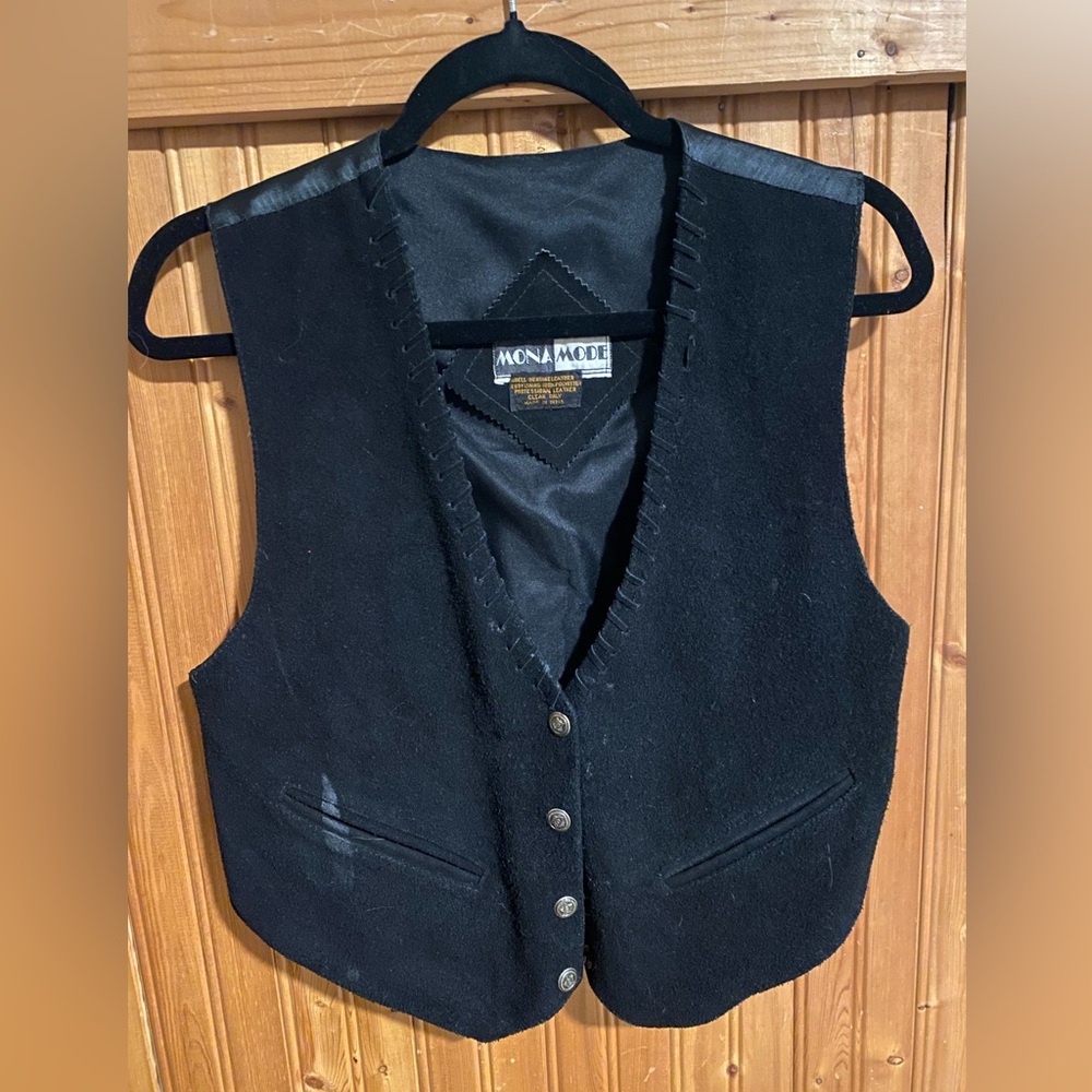 Vintage MonaMode Black Genuine Leather Vest Men’s Grunge Biker Western